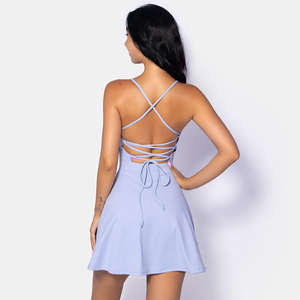 HQ0268 Criss cross Backless Plain 2-teiliges Barre Ballet Dance Verstellbares A-gefüttertes Tennis Golf Flared Dress - Product Image 6