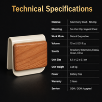 Diffuseur de parfum magnétique en bois de cerisier pour pare-soleil, rechargeable 15 ml, longue durée 60 jours, sans batterie, pour voiture