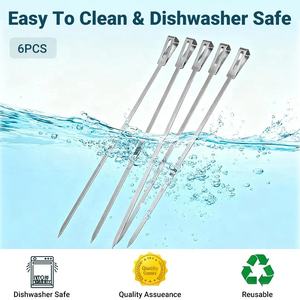 14 pouces en acier inoxydable 4 pièces Camping Portable charbon de bois extérieur Rack <span class=keywords><strong>Set</strong></span> BBQ Griller Kebab Brochettes - Product Image 5