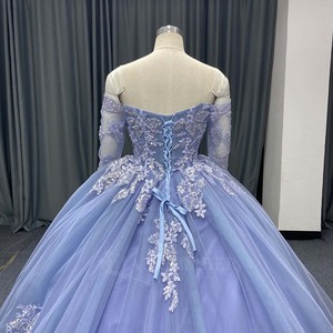 Robe de Quinceañera élégante bleu pétrole Lsany275, col cœur, avec appliques florales scintillantes, robe de bal avec traîne Jancember - Product Image 5