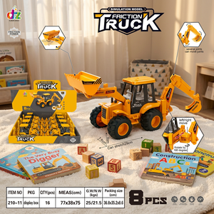 Camion de Construction à Friction en Plastique, Jouet de Simulation, Ensemble de 8 Pièces Articulées, Véhicule d'Ingénierie, Blocs de Construction pour Enfants de 2 à 4 Ans - Product Image 1