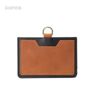 New Product Premium Durable Leather Business ID Badge Name Work Permit Card Holder With Removable Neck Strap Design