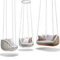 Double Seater Rattan Egg Hanging Swing with Canopy