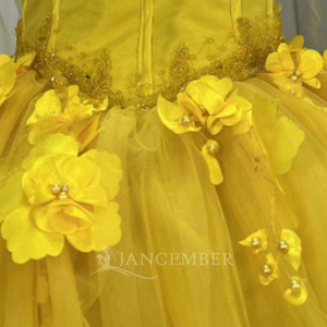 Robe de Quinceañera Princesse Jaune Perlée Lsmu164, Col Cœur, Traîne Chapelle, Longueur Ras du Sol, 100% Polyester, Plis Naturels, pour Fête - Product Image 6