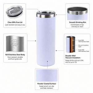Gobelet isotherme mince de 20 oz en acier inoxydable, bouteille d'eau isolée sous vide, revêtement poudré, tasse de voyage droite avec couvercle pour voiture, bureau, salle de sport - Product Image 4