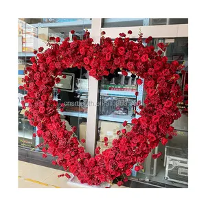 Großhandel kunden spezifische Hochzeit rote Farbe Blumen blume Metall bogen Hochzeit Hintergrund Dekoration Blumen