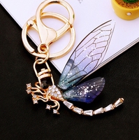 Porte-clés voiture insecte libellule rurale, porte-clés pendentif sac fille mignonne en métal