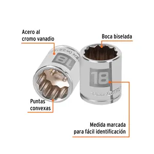 Juego de Llaves de Tubo de 18 mm, 12 Puntas, Accionamiento de 3/8'', Marca TRUPER - Product Image 2