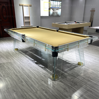 Prix de gros d'usine, table de billard de luxe au design transparent, pieds en bois, table de billard moderne en verre cristal clair, France, 8 pieds, 9 pieds