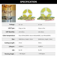 Bande LED COB PCB noire DC 12V/24V 320 LED/m Blanc chaud/naturel 3000K/4000K/6000K IP20 RA90 Flexible Certifiée CE
