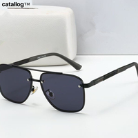 Lunettes de soleil carrées surdimensionnées de luxe, unisexes, en métal doré, double pont, 6301, demi-cerclées, miroir UV400, haute qualité, bleues