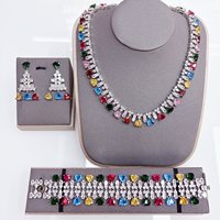 Ensemble collier et boucles d'oreilles en zircon coloré, style mode euro-américaine, accessoires pour robe de mariée, robe de cérémonie et banquet