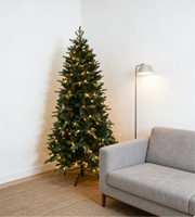 Sapin de Noël artificiel pré-éclairé en pin, 1,8-2,4 m, aiguilles en PVC+PE denses, lumières LED multicolores, support métallique robuste, ignifuge
