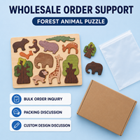 Puzzle en bois sur le thème des animaux de la forêt avec animaux et arbres amovibles - Jouet éducatif pour les enfants de 2 à 4 ans - Unisexe