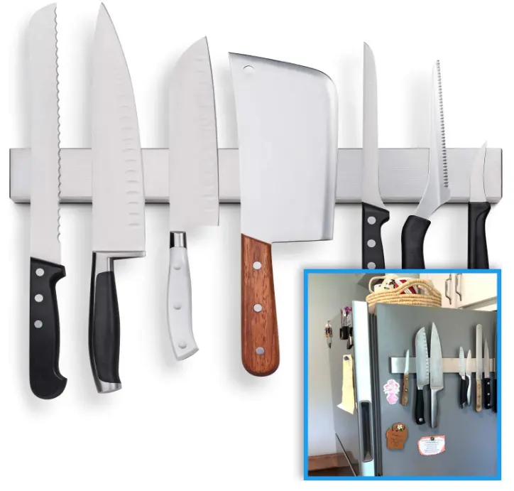 Buzdolabı için uygun çift taraflı bıçak şerit 17 inç paslanmaz çelik manyetik bıçak tutucu/raf/Bar