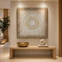 Peinture à l'huile abstraite 3D texturée, 100% faite à la main, base dorée, encadrée, pour la décoration d'hôtels, de bureaux et de maisons (OEM ODM)