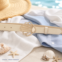 Boucle de ceinture pour femme en forme de coquillage, dorée, ajourée, style côtier, pour l'été et la plage, OEM