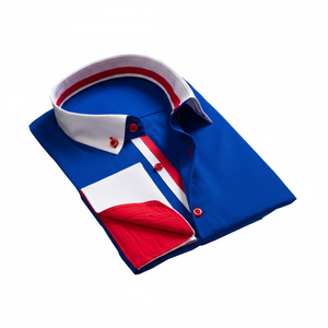 Camisa de Vestir sin Cuello Roja, Blanca y Azul, 100% Algodón, para Primavera - Product Image 2