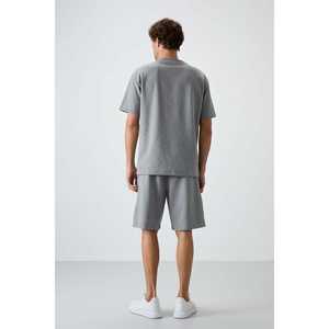 Conjunto de camiseta y pantalones cortos oversize para hombre, de algodón gris melange, transpirable, tejido básico 85249 - Product Image 1