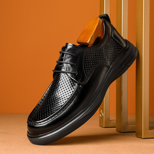 Dress Shoes Men Leather Perforated Breathable Lace-Up Formal Office <b>Work</b> Commuter Black Full Grain Cowhide Summer Autumn Winter - Product Image 2