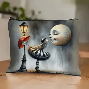 Trousse de <span class=keywords><strong>Maquillage</strong></span> en Toile à Fermeture Éclair Thème Halloween Forêt Enchantée, Chat <span class=keywords><strong>Sorcière</strong></span> et Pleine Lune, avec Motifs Chauves-Souris et Étoiles - Product Image 3