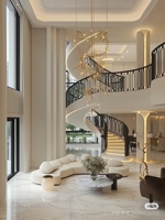 Escalier en colimaçon moderne de style européen en acier et marbre pour intérieur, avec éclairage LED, rampe en verre durable et écologique, idéal pour villa moderne