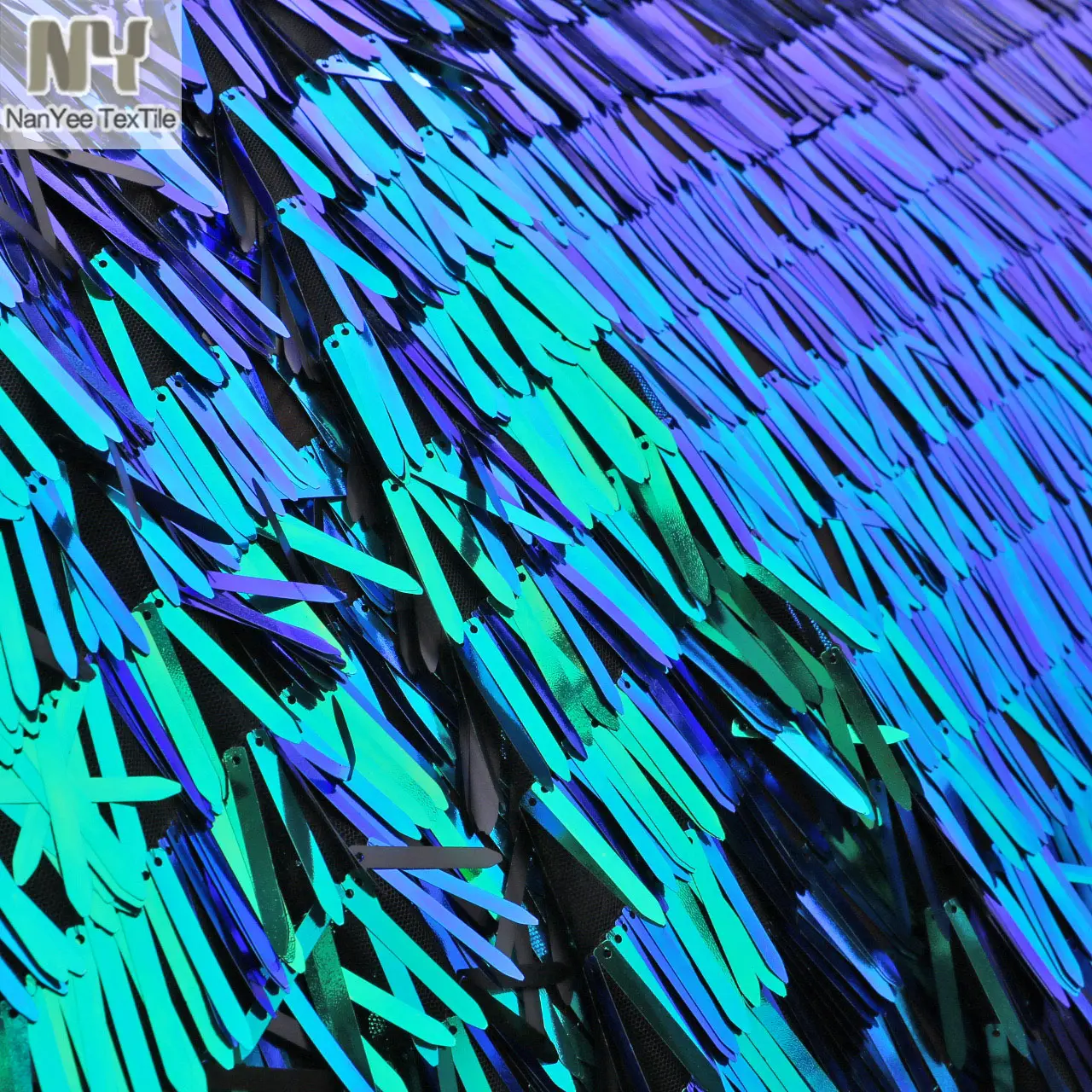 Nanyee tekstil yeşil pul işlemeli tül Net dantel kumaş pist modeli gösterileri için