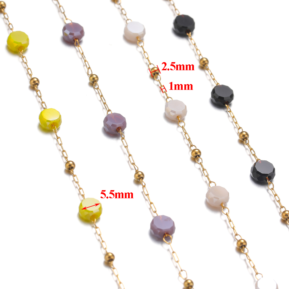 1 Meter Stainless Steel Crystal Glass Vacuum Gold Beads Chains DIY Necklaces Findings Bracelet Supplies Jewelry Earrings Making
