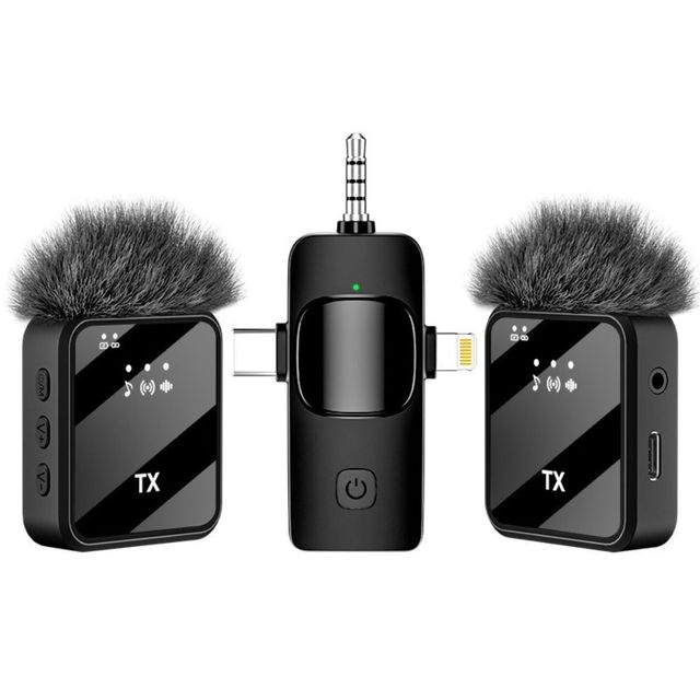 3 in 1 Wireless Lavalier Microphone Type C Lighting Charging Clip on Noise Canceling Podcast Microphone for Live Streaming