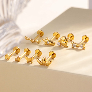 Labret en Titane G23 16G à filetage interne avec Zircon Cubique (CZ) motif <span class=keywords><strong>Smiley</strong></span> Ghost Flame, boucle d'oreille mignonne pour cartilage, style Y2K, pour Hélix et Tragus, bijoux corporels du fabricant - Product Image 3