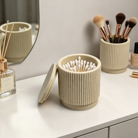 Pot de rangement en résine à texture grès pour bâtonnets de coton, cotons-tiges et boules de coton, pour salle de bain