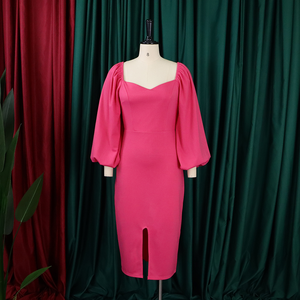BH693 S a 3XL Mujeres Otoño Moda Dama Elegante plisado Lápiz Vestido largo - Product Image 4