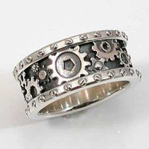 Anello Vintage Unisex in Tono Argento Anticato, Stile Punk Industriale, Accessorio Moda Quotidiano - Product Image 1