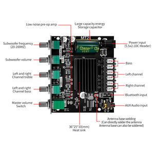 Bảng mạch khuếch đại công suất kỹ thuật số <span class=keywords><strong>2.1</strong></span> kênh ZK-MT21 2*50W + 100W âm thanh nổi bt5.0 Bass Amp AUX tuyến tính (Bộ So Sánh Bộ khuếch đại) - Product Image 4