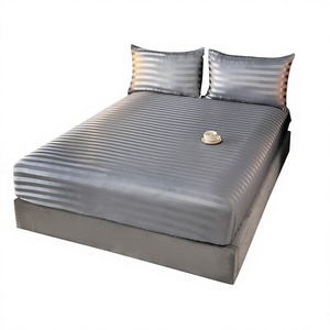 Ensemble de draps modernes minimalistes 3 pièces - Rayures satinées imitation soie polyester terylène - Taies d'oreiller de style europé<span class=keywords><strong>en</strong></span>/américain - Product Image 1