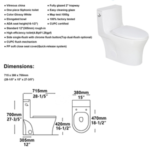 OVS CUPC Nordamerika Siphon-Spülung Map 1000g Luxuriöses Modernes Badezimmer Bodenstehendes Dual-Flush Chinesisches <span class=keywords><strong>WC</strong></span> Einteiliges Toilettenbecken - Product Image 4