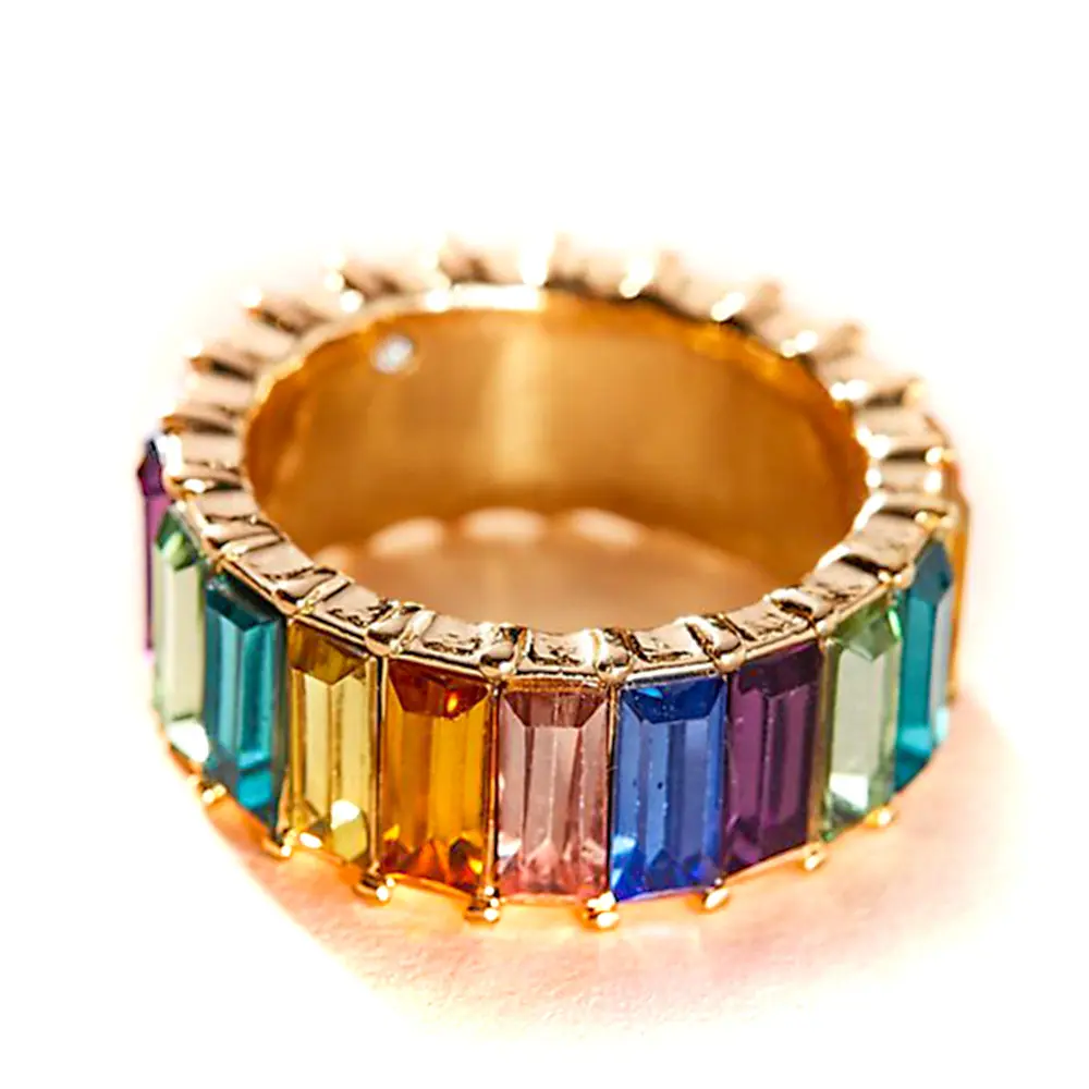 Bague en pierre plaquée or 18K, nouvelle tendance, pour femmes, bijoux de forme géométrique, cristal plaqué or 18K, vente en gros, 2020