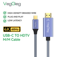 Câble HDMI VegGieg Mindpure plaqué or 2M pour téléphone vers TV, Ultra HD 4K 60Hz, adaptateur USB 3.1 Type-C mâle vers HDMI mâle