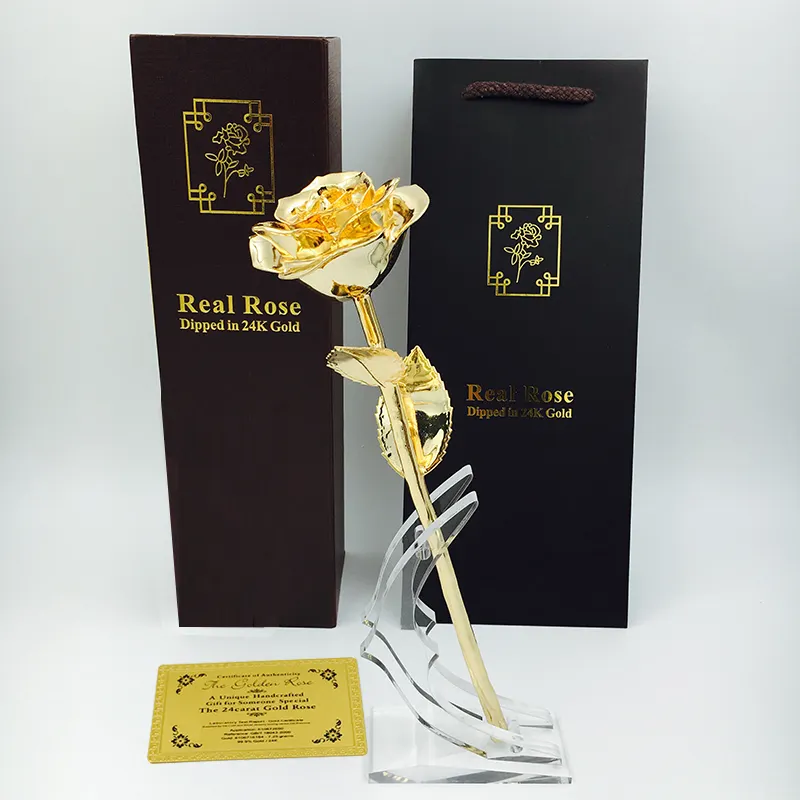 최고 판매 제품 영원히 보존 진짜 장미 장미 담근 24k 골드 장미 꽃 긴 줄기 생일 기념일
