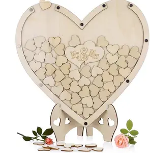 2022 Stand Wooden Heart Storage Box and Guest Signature Guidelines for Rustic Wedding Gift Guest Book Wedding Alternative