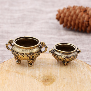 Retro Brass Incense Burner 40mm Diameter 20mm Height Desktop <b>Ornament</b> Religious Use Keychain Accessory - Product Image 3