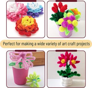 Nouveaux tiges de chenille colorées 100 pièces, nettoyeurs de tuyaux pelucheux DIY pour l'artisanat des enfants, la création de fleurs, fournitures artistiques éducatives, fil créatif - Product Image 3