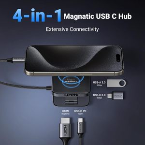 UGREEN-<span class=keywords><strong>Adaptador</strong></span> magnético 4 en 1 plegable <span class=keywords><strong>USB</strong></span> <span class=keywords><strong>C</strong></span> Hub, 4K, 60Hz, 100W, PD, puertos de datos de carga, <span class=keywords><strong>adaptador</strong></span> portátil para iPhone <span class=keywords><strong>Samsung</strong></span> - Product Image 3