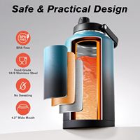 Bouteille d'eau isotherme de 2 gallons/256 oz avec couvercle à bec verseur anti-fuite et poignée, et gourde métallique à large ouverture pour le camping et le travail