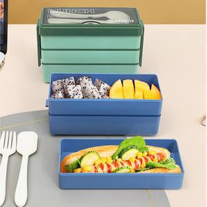 Emballage de sac <span class=keywords><strong>thermos</strong></span> <span class=keywords><strong>rectangulaire</strong></span> en plastique Boîte à lunch à 3 couches avec cuillère, fourchette et couteau 1500ml - Product Image 6