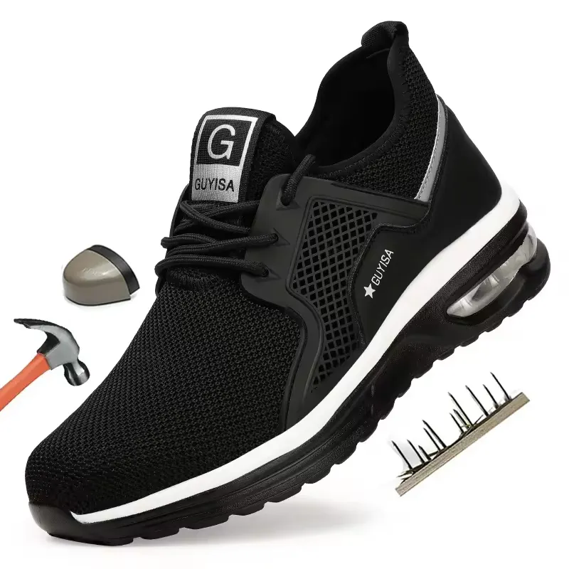 Оптовая продажа, дышащие кроссовки для мужчин, рабочая обувь, промышленная обувь со стальными носками, безопасная обувь с сертификацией