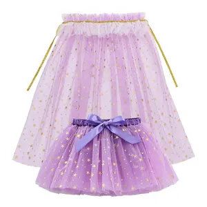 Vestido tutu infantil colorido com lantejoulas e capa, roupa chique de 2 peças, conjunto de tutu para festa, feriado, Halloween, preto, rosa e roxo