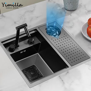 Keran tersembunyi baja tahan karat tunggal BowlBar SinkWash ukuran kecil persegi panjang buatan tangan dapur wastafel dengan penutup - Product Image 5