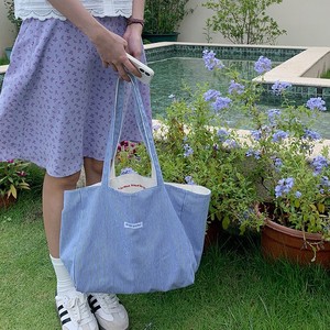 <b>Canvas</b> Tote <b>Bag</b> White Blue Reversible Embroidered Letter Design <b>Large</b> Capacity Everyday Use Women's Shoulder <b>Bag</b> - Product Image 3