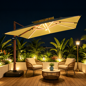 Garden Outdoor Beach Over Size <strong>Rectangular</strong> Double Top Solar Light Patio Umbrella Offset Hanging Led <strong>Parasol</strong> - Product Image 1